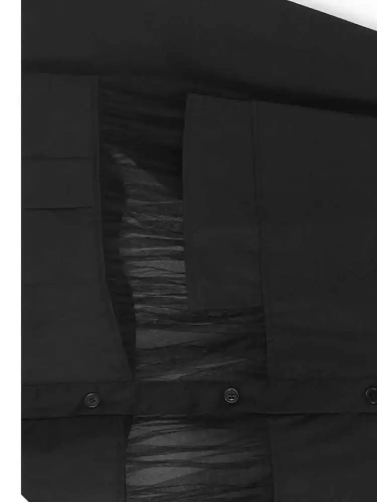 Women Black Mesh Perspective Big Size Midi Shirt Dress New Lapel Long Sleeve Fashion Tide Spring Autumn 2025 1DJ0140