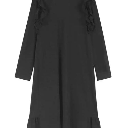 Load image into Gallery viewer, Women Black Ruffles Spliced Big Size Elegant Dress New Round Neck Long Sleeve Fashion Tide Spring Autumn 2025  1DH9813
