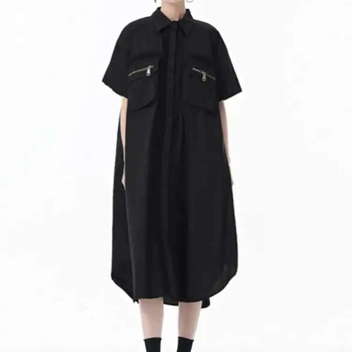 Load image into Gallery viewer, Women White Mesh Color-block Big Size Midi Shirt Dress New Lapel Short Sleeve Fashion Tide Spring Summer 2025 1DJ0003
