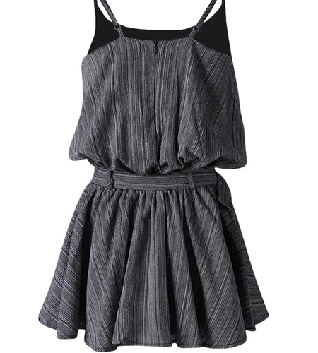 Women White Belted Elegant Spaghetti Strap Mini Dress New Round Neck Sleeveless Fashion Tide Spring Summer 2025 CPG3145