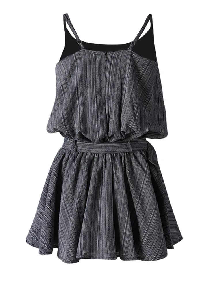 Women White Belted Elegant Spaghetti Strap Mini Dress New Round Neck Sleeveless Fashion Tide Spring Summer 2025 CPG3145