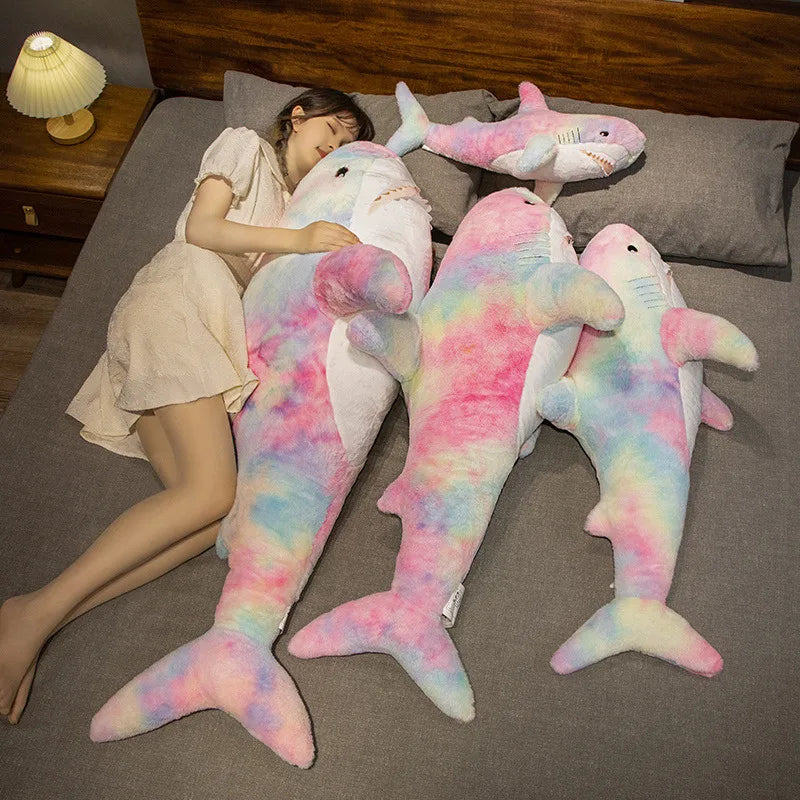 60-140cm Cute Colorful Shark Plush Toys Giant Size Animal Shark Pillow Stuffed Soft Cushion Sleeping Dolls for Baby Girls Gifts