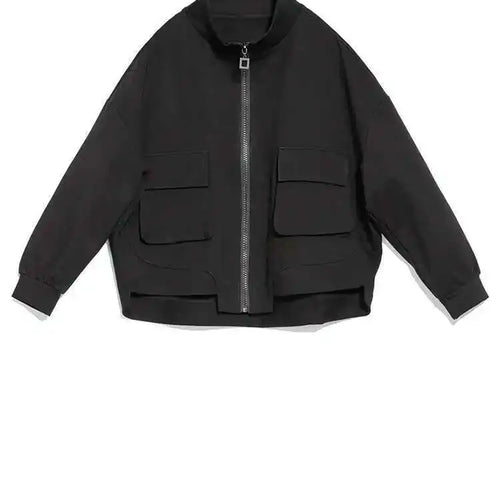 Load image into Gallery viewer, Black Pocket Big Size Casual Jacket New Stand Collar Long Sleeve Women Coat Fashion Tide Spring Autumn 2025 1DH5067
