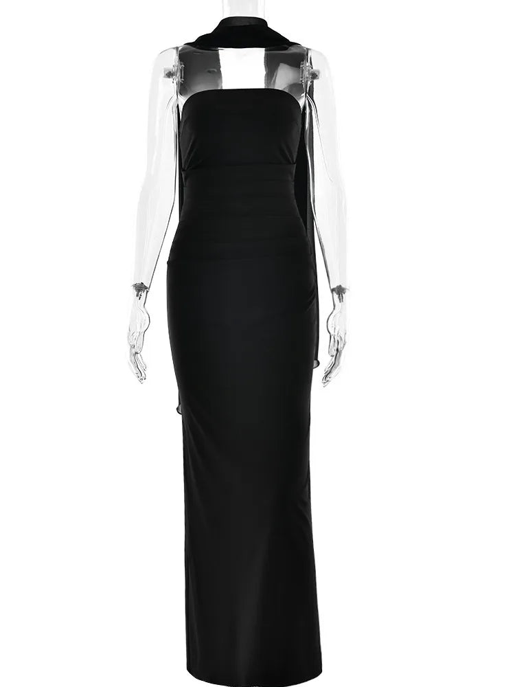 Elegant Strapless Zipper Bodycon Slit Party Club Evening Dress Women Sexy Sleeveless Backless Long Summer 2025 Vestidos