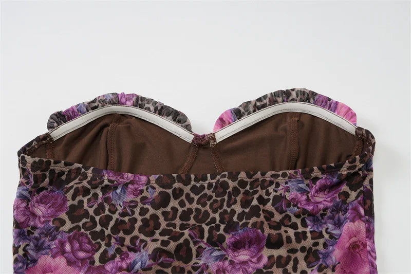 Leopard Print Sexy Skirt Two Piece Sets Women Off-shoulder Crop Tops And Mini Skirt Female Summer Beach 2 Piece Set