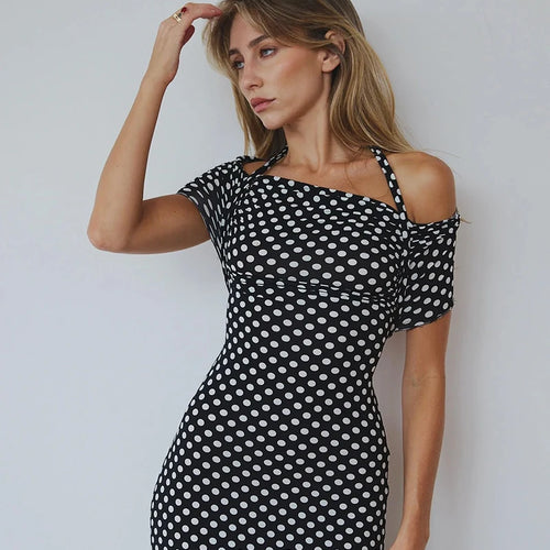 Load image into Gallery viewer, Off-shoulder Polka Dot Maxi Dress For Women Gown Fashion Halter Sleeveless Backless bodycon Split Long Dress Elegant
