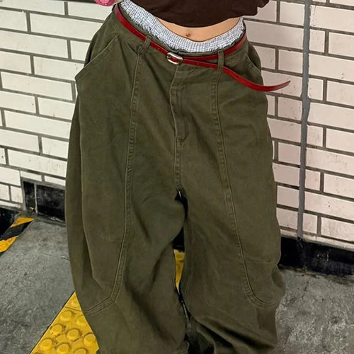 Load image into Gallery viewer, High Waist Green Brief Vintage Long Casual Wide Leg Jeans New Women Trousers Fashion Tide Spring Autumn 2025 1DJ0110
