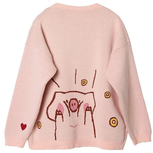 Load image into Gallery viewer, Women&#39;s Cartoon Pig Embroidery Knitted Sweaters And Pullovers Winter Thick Warm Girls Knit Jumpe Sweater Jacquard
