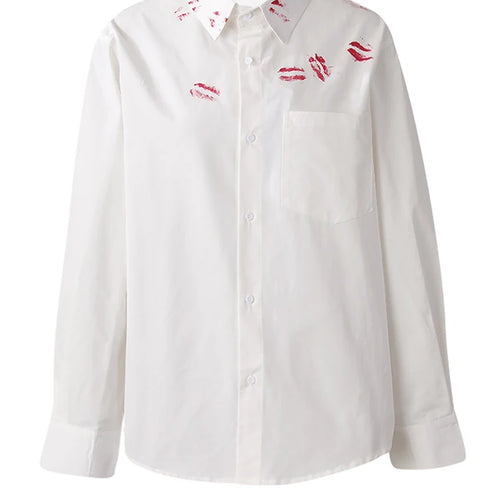 Load image into Gallery viewer, Women White Pattern Printed Big Size Casual Blouse New Lapel Long Sleeve Shirt Fashion Tide Spring Autumn 2025  CPG3062
