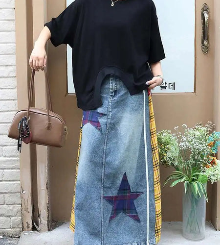 Women Black Irregular Hem Big Size Casual T-shirt New Round Neck Short Sleeve Fashion Tide Spring Summer 2025 1DJ0407