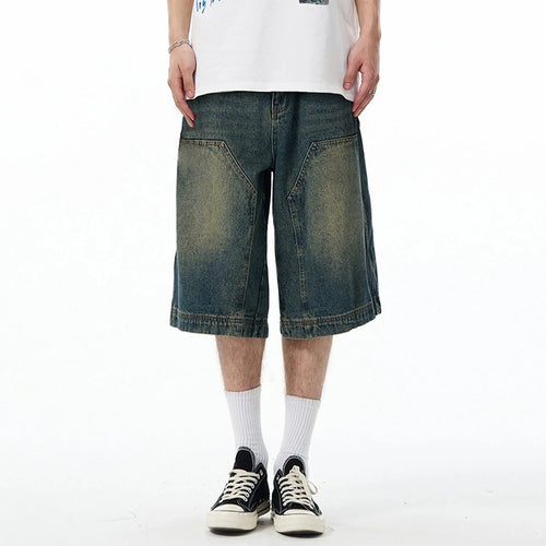 Load image into Gallery viewer, High Street Men&#39;s  Denim Shorts American Washed Solid Color Straight Leg Design Cropped Male Short Jeans 9W1469
