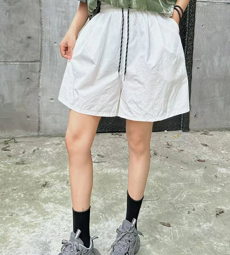 Women White Drawstring Pocket Casual Wide Leg Shorts New High Waist Trousers Fashion Tide Spring Summer 2025 1DJ1389
