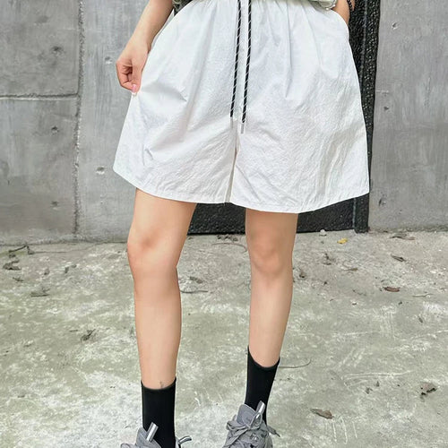 Load image into Gallery viewer, Women White Drawstring Pocket Casual Wide Leg Shorts New High Waist Trousers Fashion Tide Spring Summer 2025 1DJ1389
