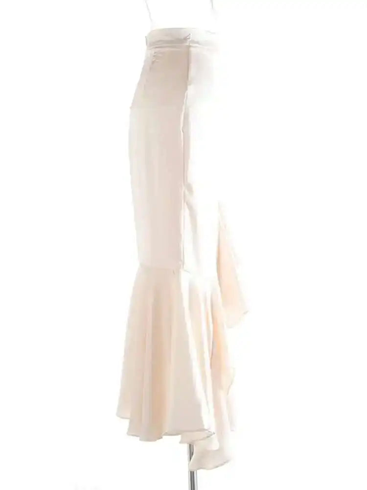 High Waist Apricot Irregular Elegant Midi Half-body Mermaid Skirt Women Fashion Tide New Spring Autumn 2025 1DJ0074