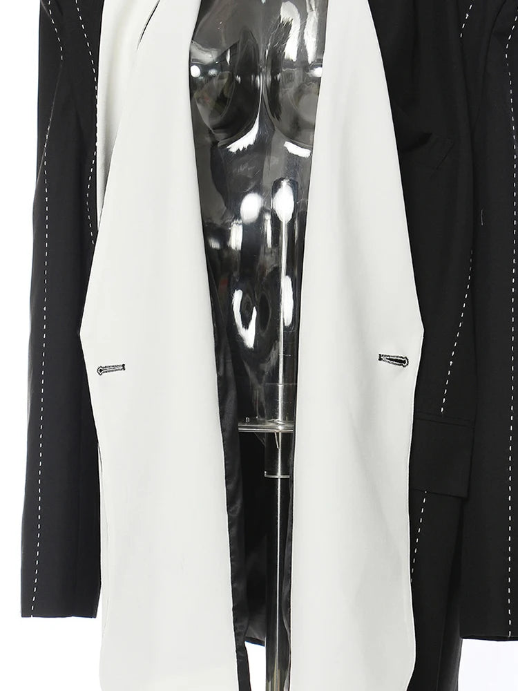 Women Topstitched Cross Big Size Blazer New Lapel Long Sleeve Loose Fit Jacket Fashion Tide Spring Autumn 2025 1DE9036