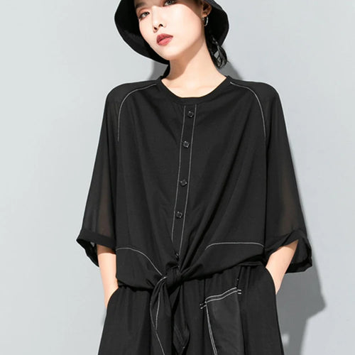 Load image into Gallery viewer, Women White Hem Bandage Big Size T-shirt New Round Neck Three-quarter Sleeve Fashion Tide Spring Autumn 2025 1DJ1828
