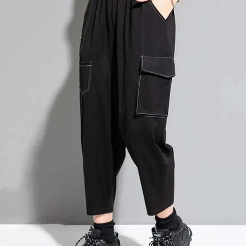 Load image into Gallery viewer, High Elastic Waist Black Color-block Long Harem Pants New Loose Fit Trousers Women Fashion Tide Spring Summer 2025 1DF8821
