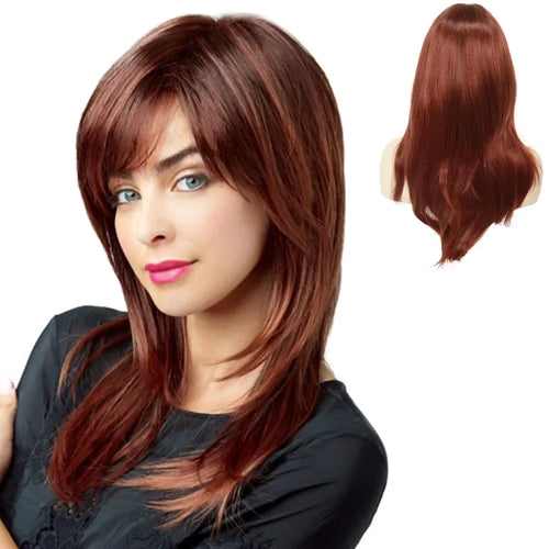 Load image into Gallery viewer, Synthetic Hair Wigs for White Women Red Brown Wig with Bangs Long Straight Wigs Natural Looking Wigs for Mother Daily
