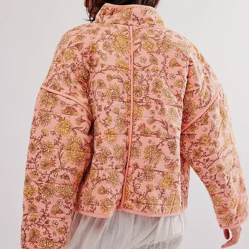 Load image into Gallery viewer, Fashion Women Autumn Short Quilted Coats Flower Print Long Sleeves Coats Chic Loose Single Breasted Jacket 2024
