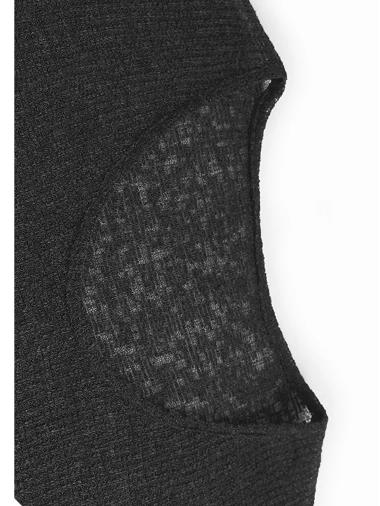 Women Black Thin Perspective Big Size Irregular T-shirt New Round Neck Short Sleeve Fashion Spring Summer 2025 1DJ1127