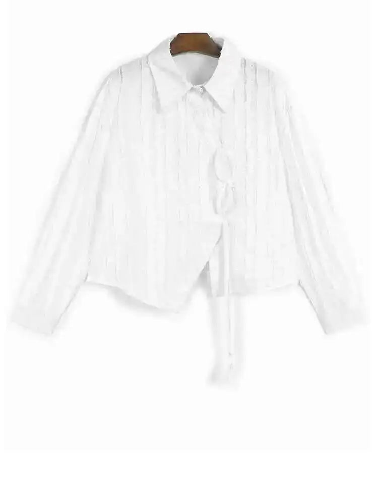 Women Black Irregular Tassels Big Size Vintage Blouse New Lapel Long Sleeve Shirt Fashion Tide Spring Autumn 2025 1DH7095