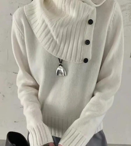 Autumn Winter Grey Long Sleeves Sweater Korean Fashion Women's Beige Holiday Knitted Scarf Tops Casual Versatile Simplicity Chic