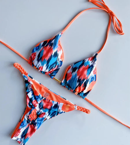 Moda Biquini Feminino Halter Micro Bikini 2024 Women Thong Swimsuit Women Swimwear Bandage Brazilian Bathing Suit