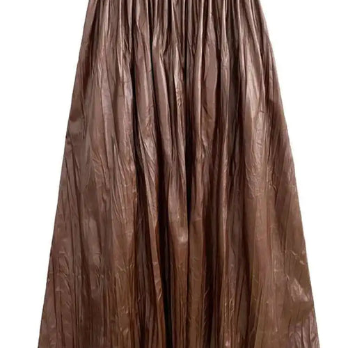 Load image into Gallery viewer, High Elastic Waist Coffee Pleated Midi Pu Leather Half-body Skirt Women Fashion Tide New Spring Autumn 2025 1DH1592
