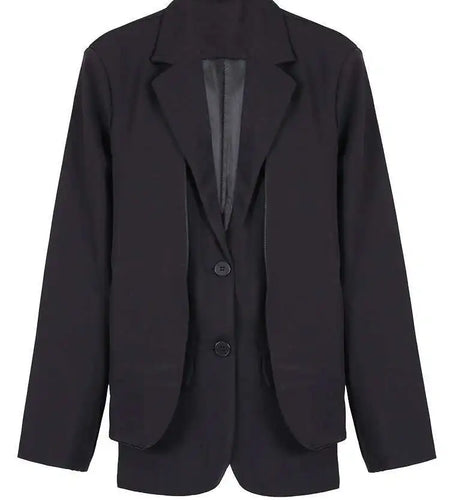 Women Black Irregular Big Size Casual Blazer New Lapel Long Sleeve Loose Fit Jacket Fashion Spring Autumn 2025 CPG0356