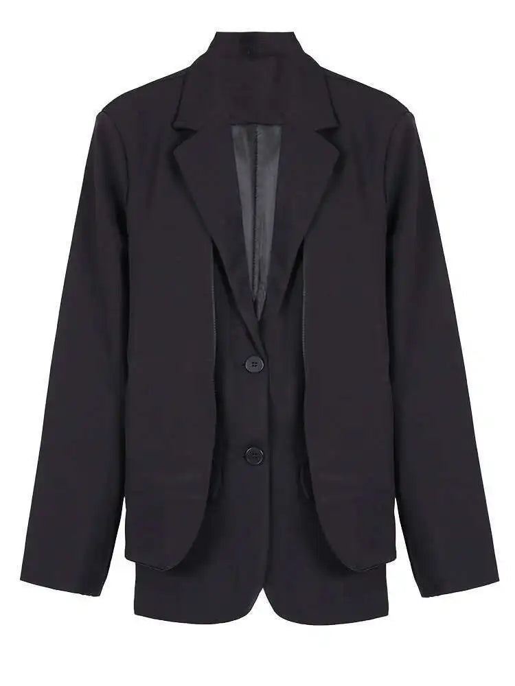 Women Black Irregular Big Size Casual Blazer New Lapel Long Sleeve Loose Fit Jacket Fashion Spring Autumn 2025 CPG0356