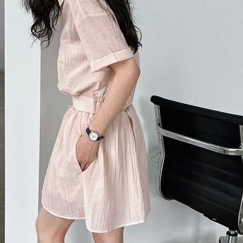 Load image into Gallery viewer, Beige Shirt Thin Half-body Skirt Two Pieces Suit New Lapel Short Sleeve Women Fashion Tide Spring Summer 2025 1DJ1239
