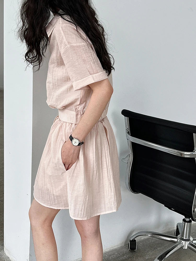 Beige Shirt Thin Half-body Skirt Two Pieces Suit New Lapel Short Sleeve Women Fashion Tide Spring Summer 2025 1DJ1239