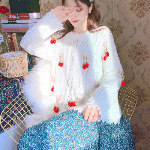 Load image into Gallery viewer, Fall Winter Women Cardigan Vintage Elegant Luxury Handmade Embroidery Mori Girls Sweet Knitted Wool Sweater Cardigan C-171
