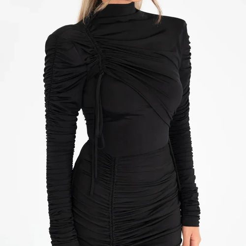 Load image into Gallery viewer, Long Sleeve Ruched Sexy Maxi Dress For Women Autumn Winter New Drawstring Turtleneck Bodycon Sexy Long Dress Elegant
