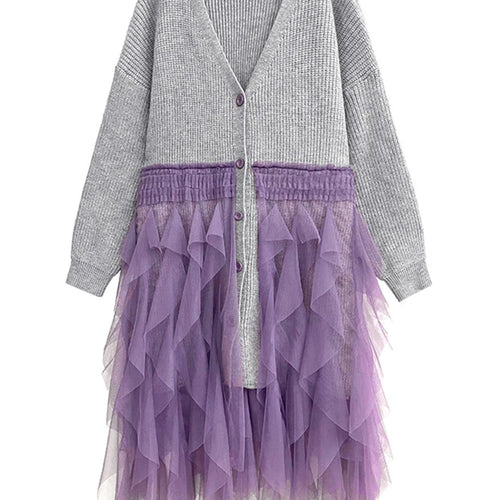 Load image into Gallery viewer, Women Black Big Size Knitting Mesh Irregular Sweater Dress New V-Neck Long Sleeve Fashion Spring Autumn 2025 1DH2366
