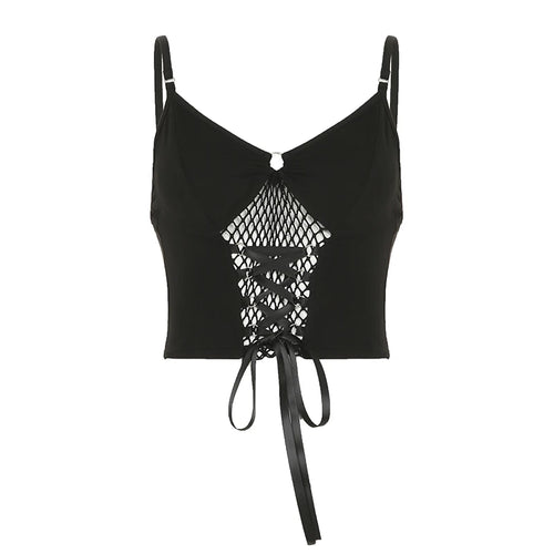 Load image into Gallery viewer, Gothic Dark Mesh Patchwork Skinny Camisole Women Sexy Stringing Design V-Neck Cropped Top Chic Popular Streetwear New
