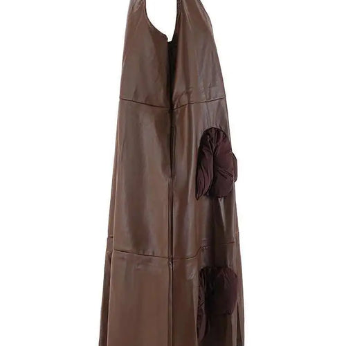 Load image into Gallery viewer, Women Black  Pu Leather Pockets Big Size Long Vest Dress New V-Neck Sleeveless Fashion Tide Spring Autumn 2025 CPG2085
