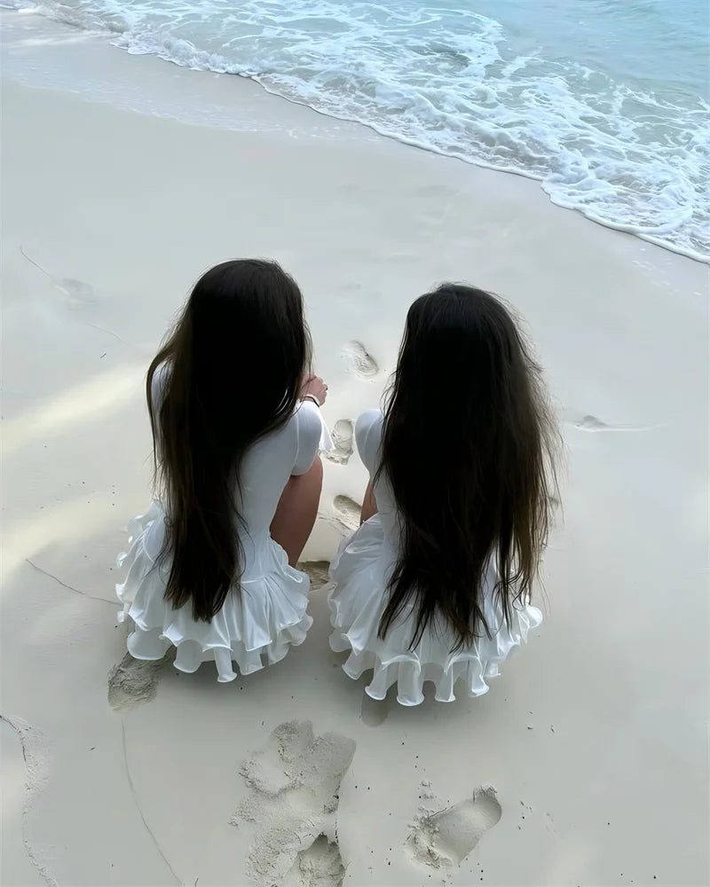 Flare Sleeve Ruffle Sexy Mini Dress Women Robe Irregular Single-breasted V Neck High Waist Slim A-line Club Dress