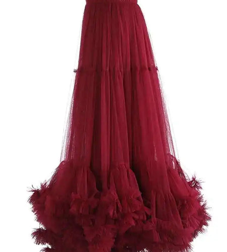 High Elastic Waist Red Mech Ruffles A-line Elegant Midi Half-body Skirt Women Fashion New Spring Autumn 2025 1DH2027