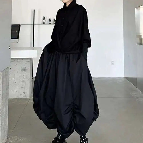 Load image into Gallery viewer, High Elastic Waist Black Pleated Irregular Shaped A-line Half-body Skirt Women Fashion Tide New Spring Autumn 2025 1DH9135
