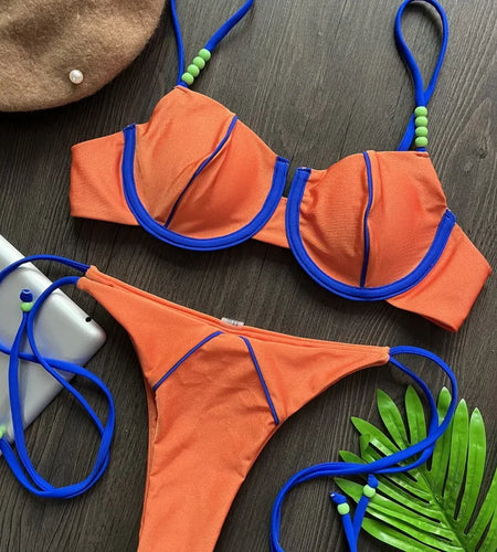 Summer Pendant Micro Push Up Bikini 2024 Halter Bathing Suit Mini Brazilian Swimsuit Women Sexy Thong Swimwear