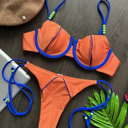 Load image into Gallery viewer, Summer Pendant Micro Push Up Bikini 2024 Halter Bathing Suit Mini Brazilian Swimsuit Women Sexy Thong Swimwear
