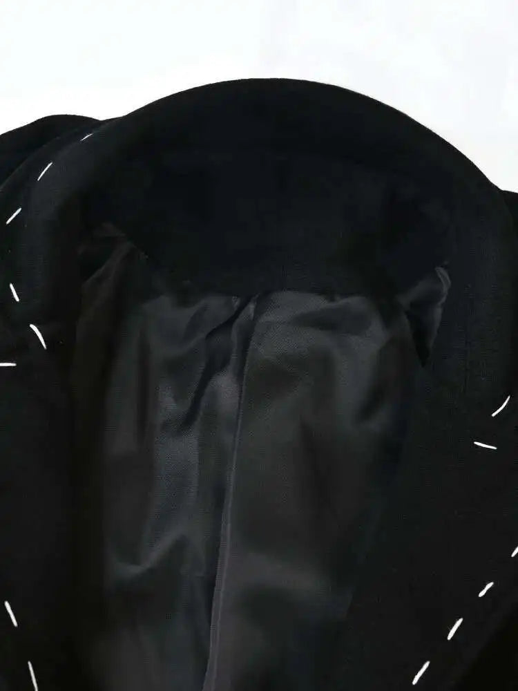 Women Black Topstitched Belted Big Size Trench New Lapel Long Sleeve Windbreaker Fashion Tide Spring Autumn 2025 1DH1762