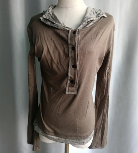 Patchwork Punk Woman Tshirts Y2k Tops 2024 Ropa Mujer Fake Two Tunic Tees Long Sleeve Fashion Camisetas Hooded Casual T-shirt