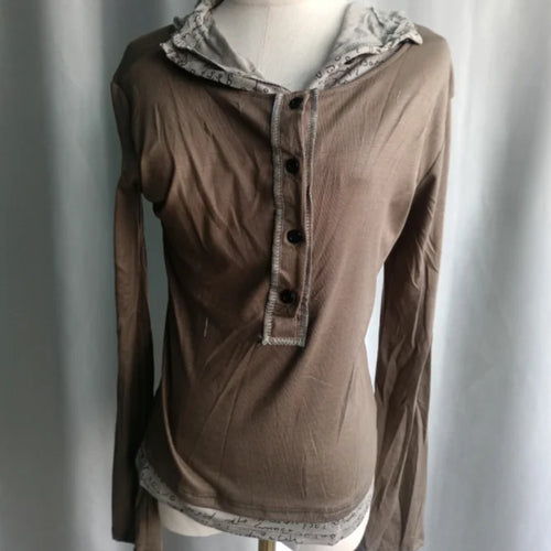 Load image into Gallery viewer, Patchwork Punk Woman Tshirts Y2k Tops 2024 Ropa Mujer Fake Two Tunic Tees Long Sleeve Fashion Camisetas Hooded Casual T-shirt
