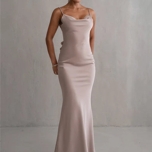 Load image into Gallery viewer, Floral Draped Backless Maxi Long Dress For Women Fashion Spaghetti Strap Sleeveless Bodycon Evening Party Dress Elegant
