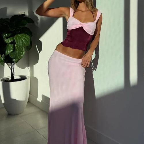 Load image into Gallery viewer, Sexy Skirt Two Piece Sets Women Halter Lace-up Cropped Tops And Maxi Skirt Ladies Fashion Sleeveless 2 Piece Sets
