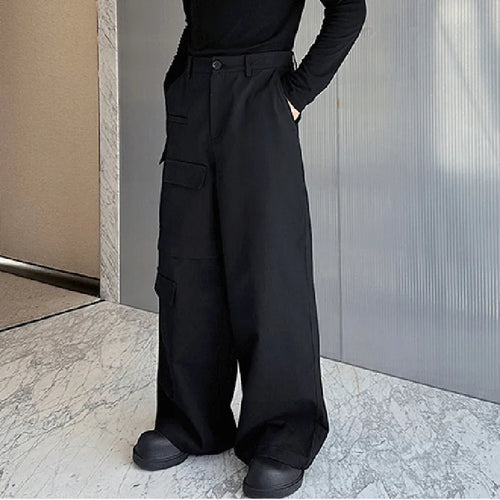 Load image into Gallery viewer, Autumn Men&#39;s Cargo Pants Patchwork Solid Color Casual Straight Wide Leg Dark Style Male Trousers Simple 9C7084
