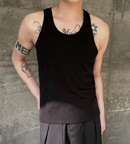 Summer New Men's Sleeveless Vest Round Neck Slim Fit Tank Top Trendy Bottom Top Solid Color Personality Male 9C5480