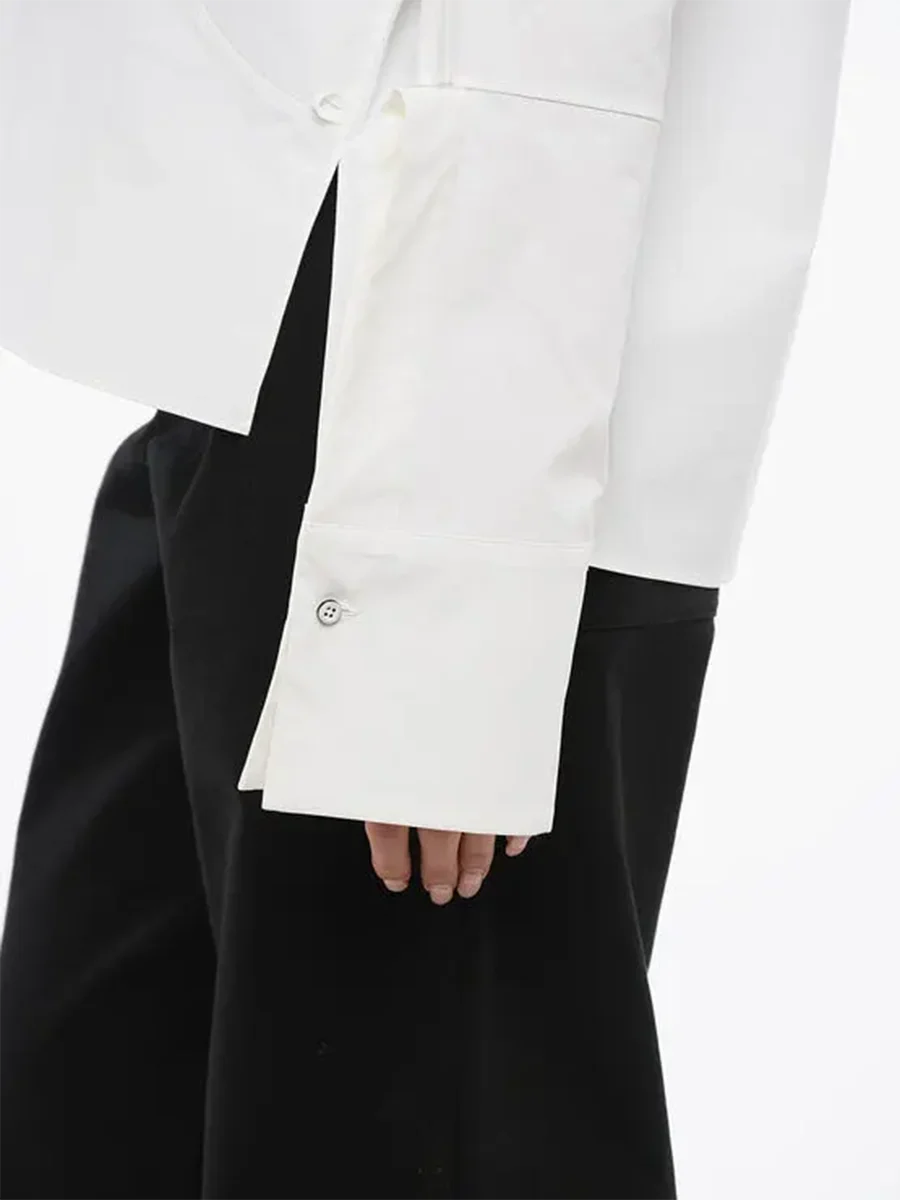 Solid Spliced Single Breasted Basics Shirts for Women Stand Neck Long Sleeves Minimalist Shirt Female Clothing New